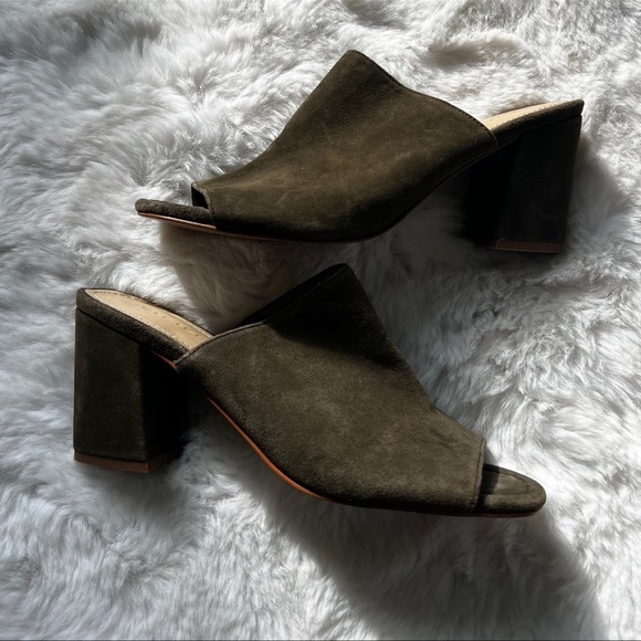 Marc Fisher Dafne Mule Suede Block Heels Olive Green Size 8 - Picture 2 of 11